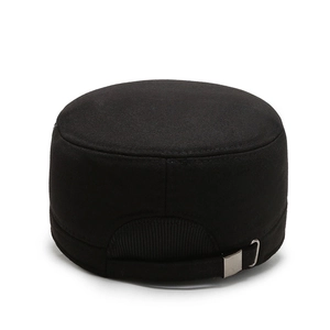 Classic black winter cadet cap for men with adjustable metal buckle and ear protection