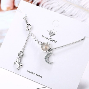 Unicorn Pendant Necklace With Copper Zircon Crescent Moon Strawberry Crystal Moonstone Elegant Fashion Jewelry For Women