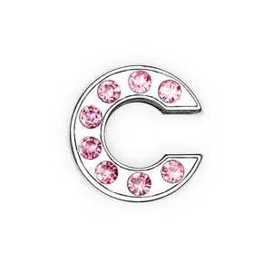 DIY 8mm silver chrome letter C charm with sparkling pink rhinestones for jewelry making