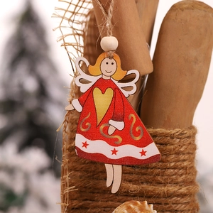 Ange de Noël en bois peint à la main avec robe rouge et ailes pour décoration de sapin