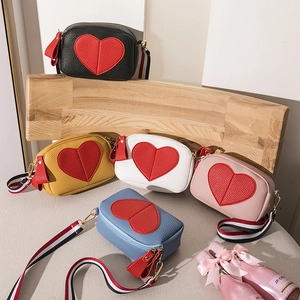 Litchi pattern heart crossbody bags in five colors with striped straps for women