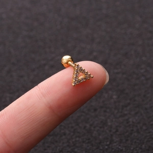 Golden triangle stud earring with sparkling zircon stones and secure screw back