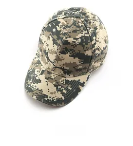 Top view of tactical baseball cap showing digital camouflage pattern and sturdy 6-panel design