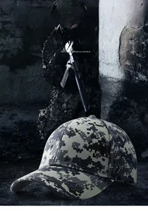 Close-up of digital camouflage tactical baseball cap for outdoor and military sports