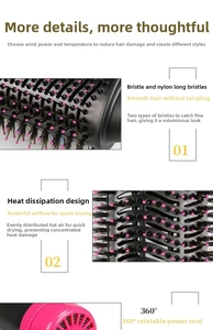 Detail of 4-in-1 hot air brush with ionic mixed bristles and 360-degree rotating power cord