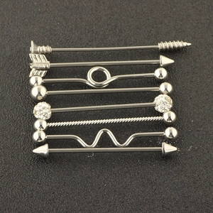 8pcs industrial piercing set in rose gold and silver stainless steel with arrow screw designs