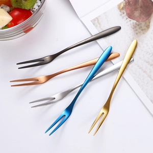 Set of five colorful 304 stainless steel dessert fruit forks in sleek minimalist design