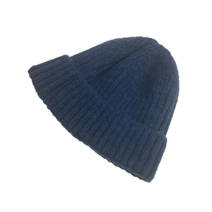 Classic navy blue knit beanie for men and women, featuring a soft mohair texture design