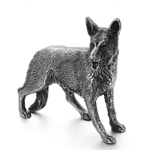 Dog Figurine Miniature Realistic Sculpture 316L Stainless Steel Animal Statues Desk Ornament Vintage Silver Home Decor