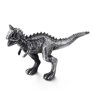 Creative silver metal dinosaur model with realistic scale texture for home decoration
