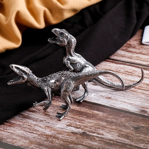 Set of two creative stainless steel dinosaur metal figurines for modern home decoration