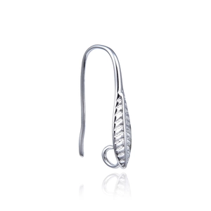 Silver plated DIY earring hooks with leaf texture and ring loop for jewelry making