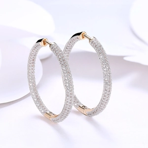 Elegant gold-plated hoop earrings with micro-pave cubic zirconia crystals for women