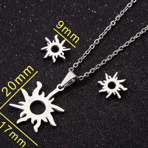 Three-piece sun jewelry set with hollow sunburst pendant necklace and 9mm stud earrings