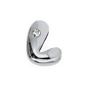 Ciondolo lettera L argento lucido con strass per braccialetti fai da te da 8mm