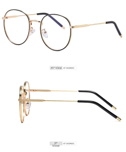 Detail view of round vintage glasses frames with 45 and 0 degree angle perspectives
