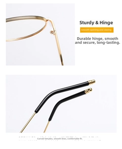 Detailed macro view of reinforced hinges and ergonomic curved temples of retro metal glasses