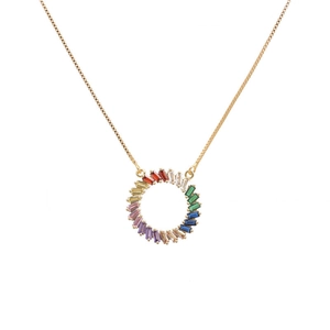 Colorful Rainbow Cubic Zirconia Pendant Necklace Copper Gold Plated Dainty Sparkling Jewelry Fashion Gift For Women Girls