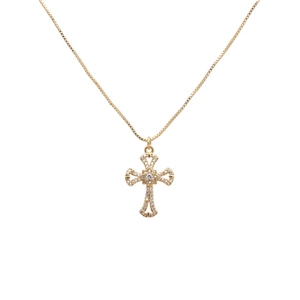 Copper Cross Pendant Necklace With Zircon Micro Pave Box Chain Religious Fashion Jewelry For Women Elegant Accessory