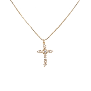 Elegant gold cross necklace with micro-p镶 inlaid cubic zirconia on a delicate box chain