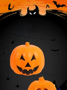 Detail of large Halloween pumpkin lantern with orange plastic texture and classic face