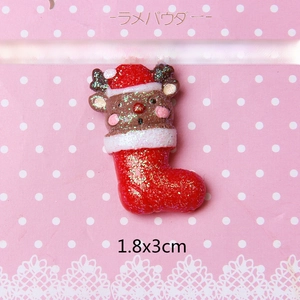 Detail von roter Weihnachtssocke Harz-Zubehör mit Rentier und bunten Glitzer-Finish