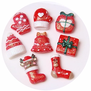 8er-Set rote Weihnachts-Harz-Anhänger mit Glitzer für DIY-Handyhüllen und Haarschmuck
