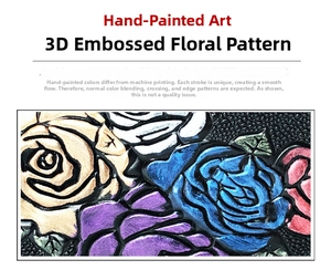 Detail of 3D embossed rose pattern on women long wallet with hand-painted texture