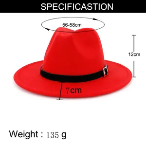 Size guide for wool fedora hat showing 57cm head circumference and 7cm brim width
