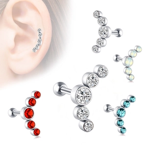Stainless Steel Curved Cartilage Stud Earrings 5 Rhinestone Arc Tragus Helix Piercing Jewelry For Women Men Vintage Heart Shape Design