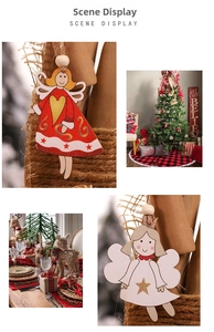 Détail d'ornements d'anges de Noël en bois peint avec corde en jute et perles bois