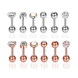 Stainless Steel Cartilage Stud Earrings Zircon Opal Labret Piercing Jewelry Helix Tragus Conch Bone Minimalist Unisex