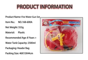 Dettaglio set pistola ad acqua a zaino da vigile del fuoco con serbatoio da 2500ml