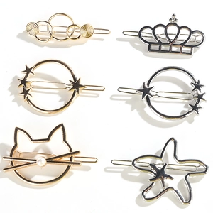 Lot de 6 barrettes minimalistes en métal doré et argenté avec motifs couronne