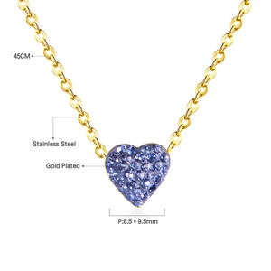 Detail of 45cm gold-plated stainless steel necklace with blue crystal heart pendant