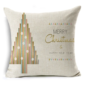 Linen Christmas tree pillow cover with Merry Christmas and Happy New Year text
