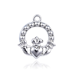 Silver Claddagh heart pendant made of polished brass for DIY necklaces and jewelry