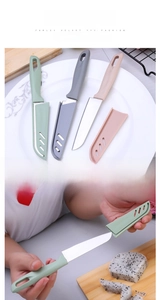 Three-piece colorful stainless steel fruit knife set with protective blade covers
