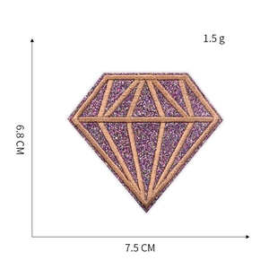 Close-up of purple sequin diamond embroidery patch with dimensions 6.8cm by 7.5cm