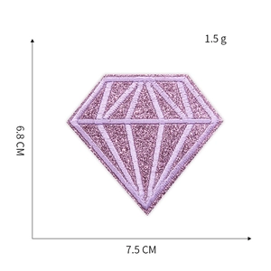 Purple glitter diamond embroidery patch with dimensions 7.5cm x 6.8cm for clothing