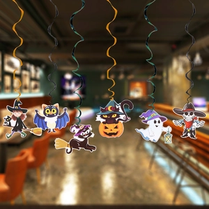 Halloween hanging swirl set featuring cartoon witch, bat, and pumpkin party decorations