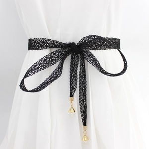 Women Lace Waist Belt Rope Knot Slim Dress Decorative String With Alloy Crystal Pendant Sweet Style