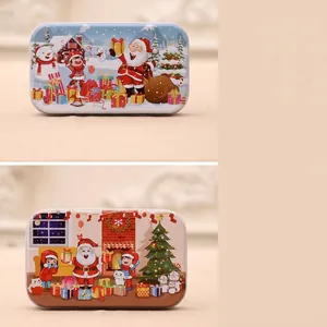 Christmas rectangular tin boxes featuring festive Santa Claus and snowman illustrations