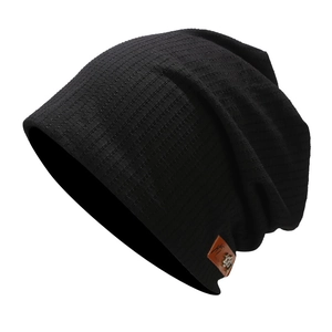 Bonnet tricoté noir 1987 pour homme avec écusson en cuir pour un hiver chaud en extérieur