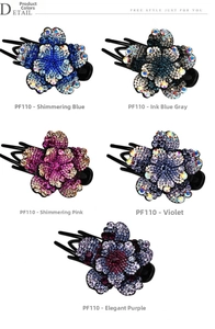 Detailed set of five floral rhinestone hair clips with colorful crystal embellishments