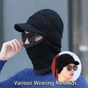 Winter Sturmhaube Beanie Mütze Mit Schirm Gestrickt Fleece Gefüttert Thermisch Winddicht Halswärmer Für Outdoor Radfahren Herren Damen