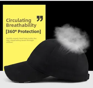 Detail of black baseball cap brim with VESPORTS logo and breathable fabric texture