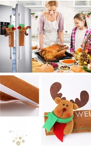 Detailed Christmas refrigerator handle covers with 3D reindeer design and Welcome text