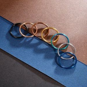 Minimalist stainless steel ring set in seven colors including rose gold and rainbow finish