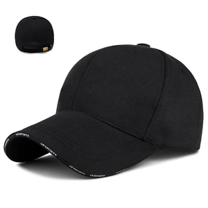 Black cotton baseball cap with white VESPORTS brim embroidery and adjustable back buckle